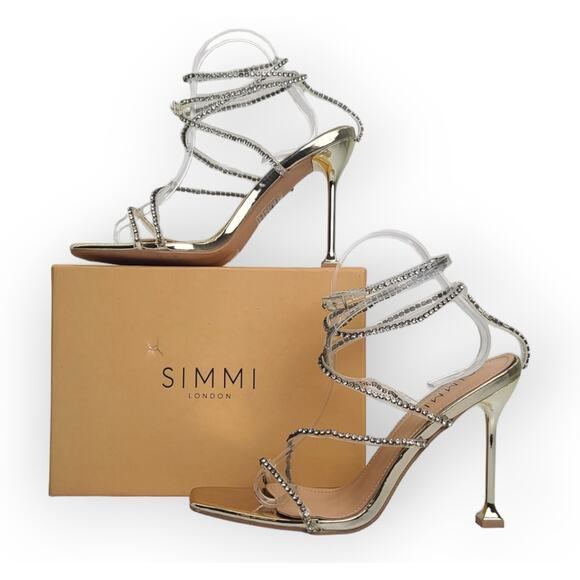 SIMMI Strappy Sandals Gold High Heels Rhinestone Women's 9 - Picture 1 of 7